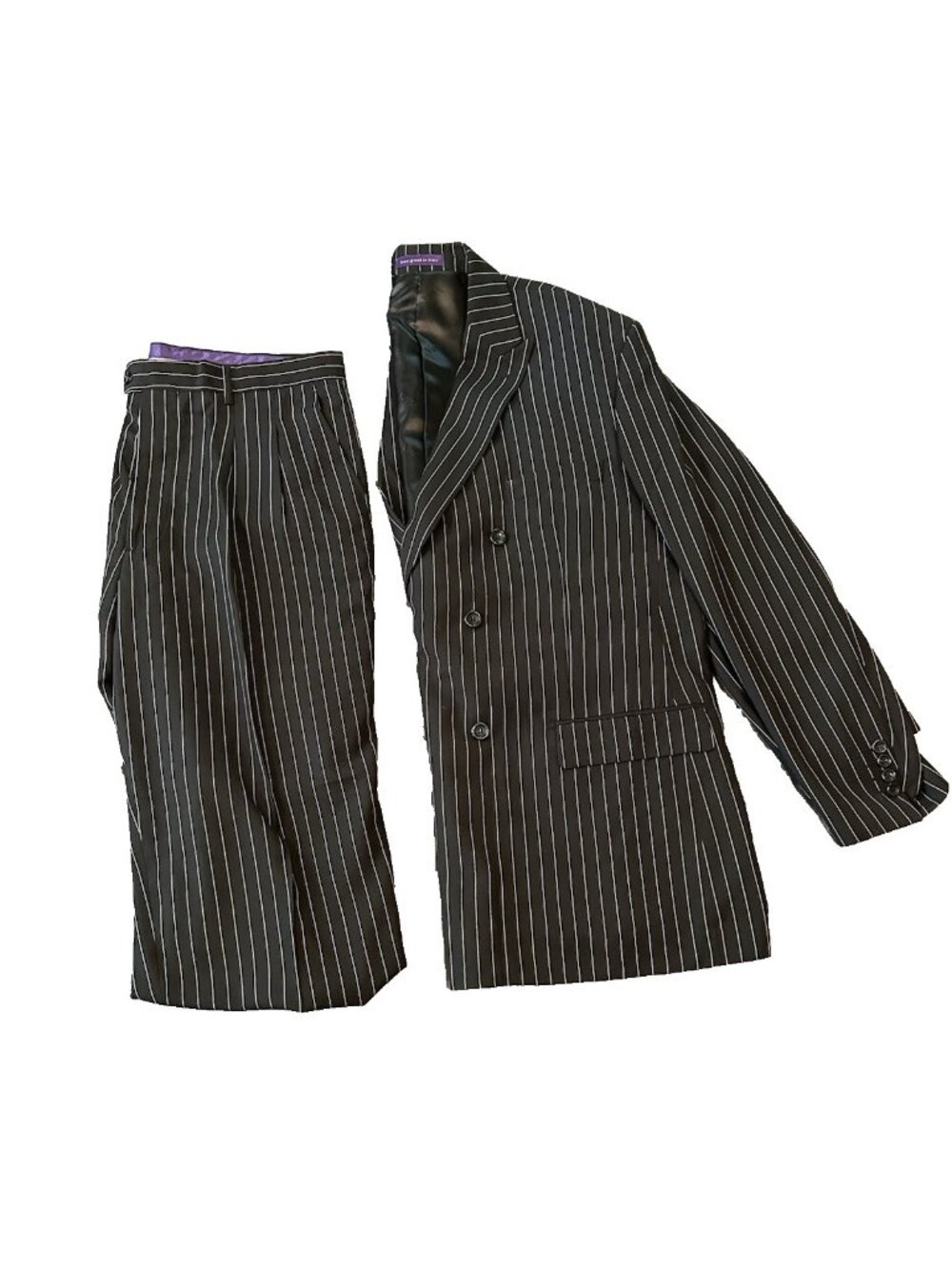 Vinci Mens 46R Double Breasted Jacket Black Pinstripe Suit 2 Piece Pants 40 Mob